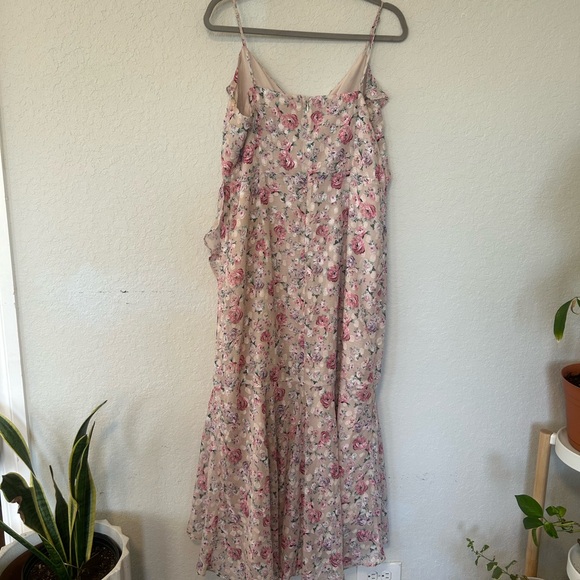 Feminine Romantic Express Floral Print Ruffle Faux Wrap Hi-Lo Maxi Dress Size L - Picture 5 of 8